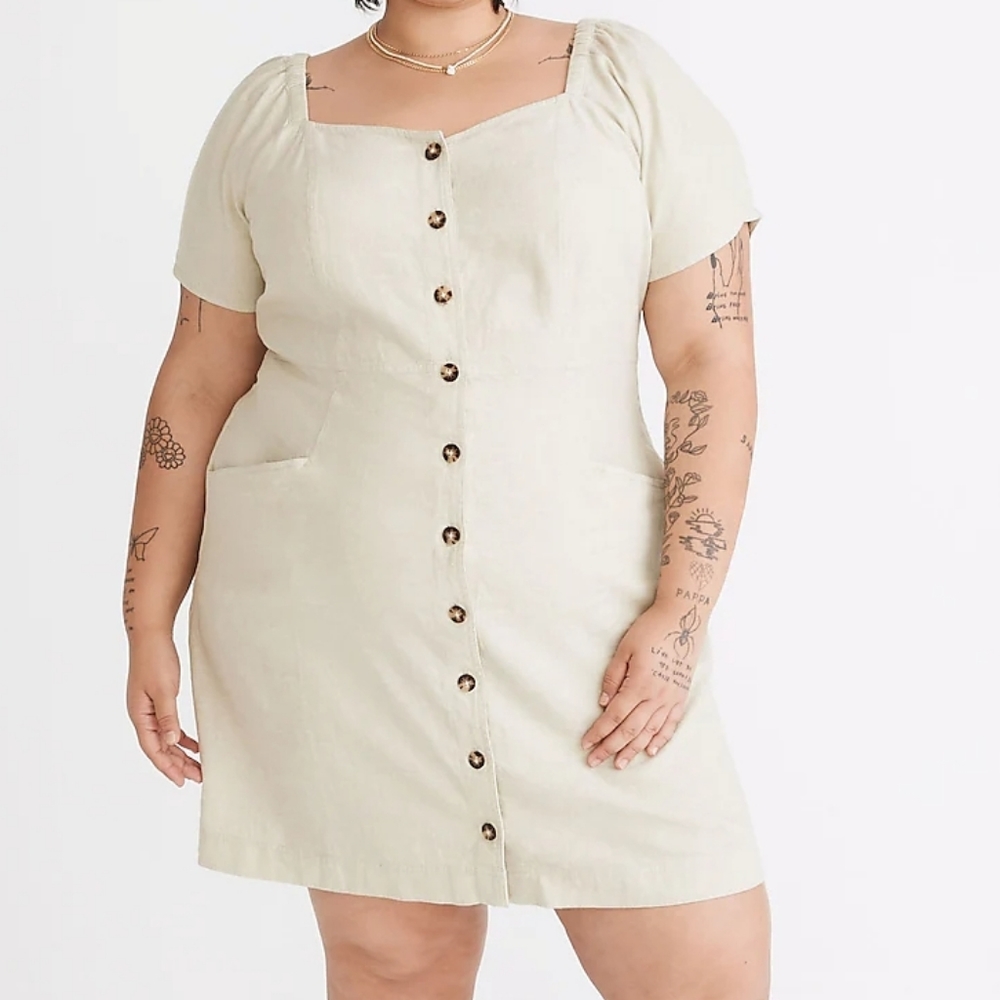 Madewell Plus linen cotton puff sleeve dress